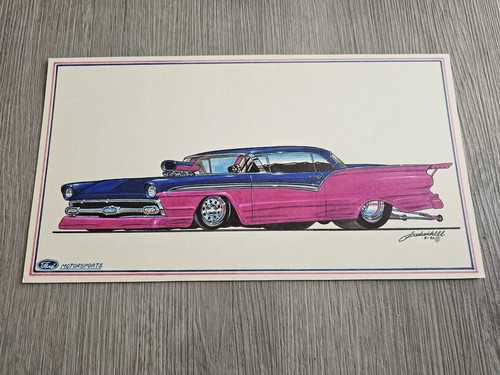 1957 Ford Fairlane ORIGINAL ART Muscle Car Hot Rod Art Drawing Tim Frederick