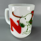 Vintage 1965 Snoopy Noel Fire King Milk Glass Mug Christmas Multiples - Mint
