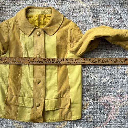 Vintage 60er 70er Mod Wildleder Color Block Patch Lederjacke XSmall - Bild 7 von 13