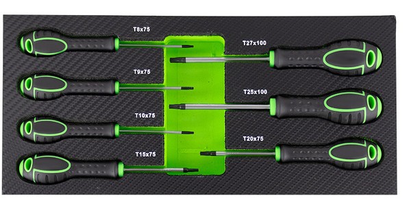 JUEGO DE 7 DESTORNILLADORES TORX CON MODULO EVA FIBRA CARBONO JBM REF. 51381