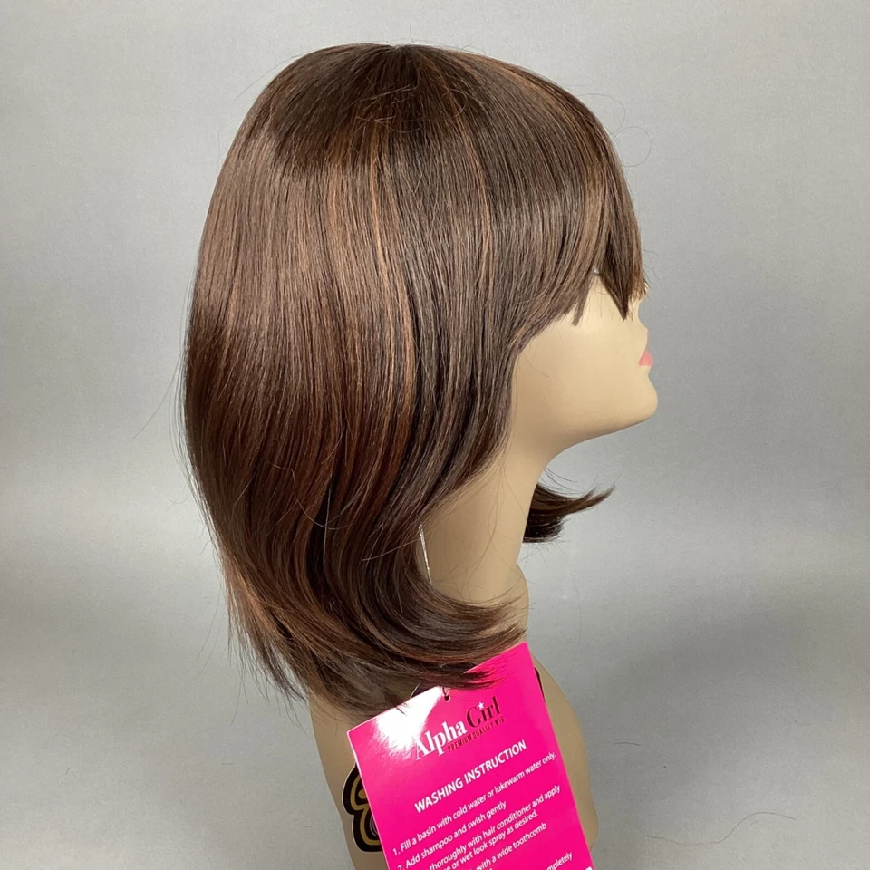 Парик Lily F4/30 коричневый с подсветкой Bob с челкой термобезопасный синтетический классический колпачок - Изображение 4 из 4