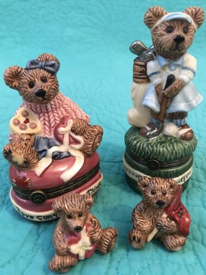 VTG Boyds Bears Ceramic Hinged Boxes Girl Golfer~Heart/Love  Bears Inside
