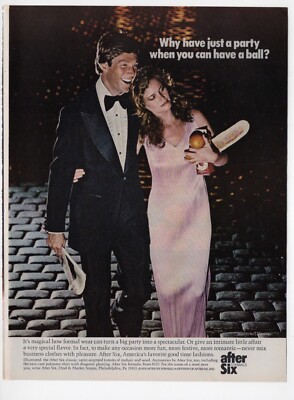 vintage 1970s mag print ad AFTER SIX Formals Tux Tuxedo sexy couple mancave