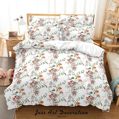 3D Floral Leaf Branch Butterfly Quilt Cover Set Duvet Cover Bedding Pillowcases
