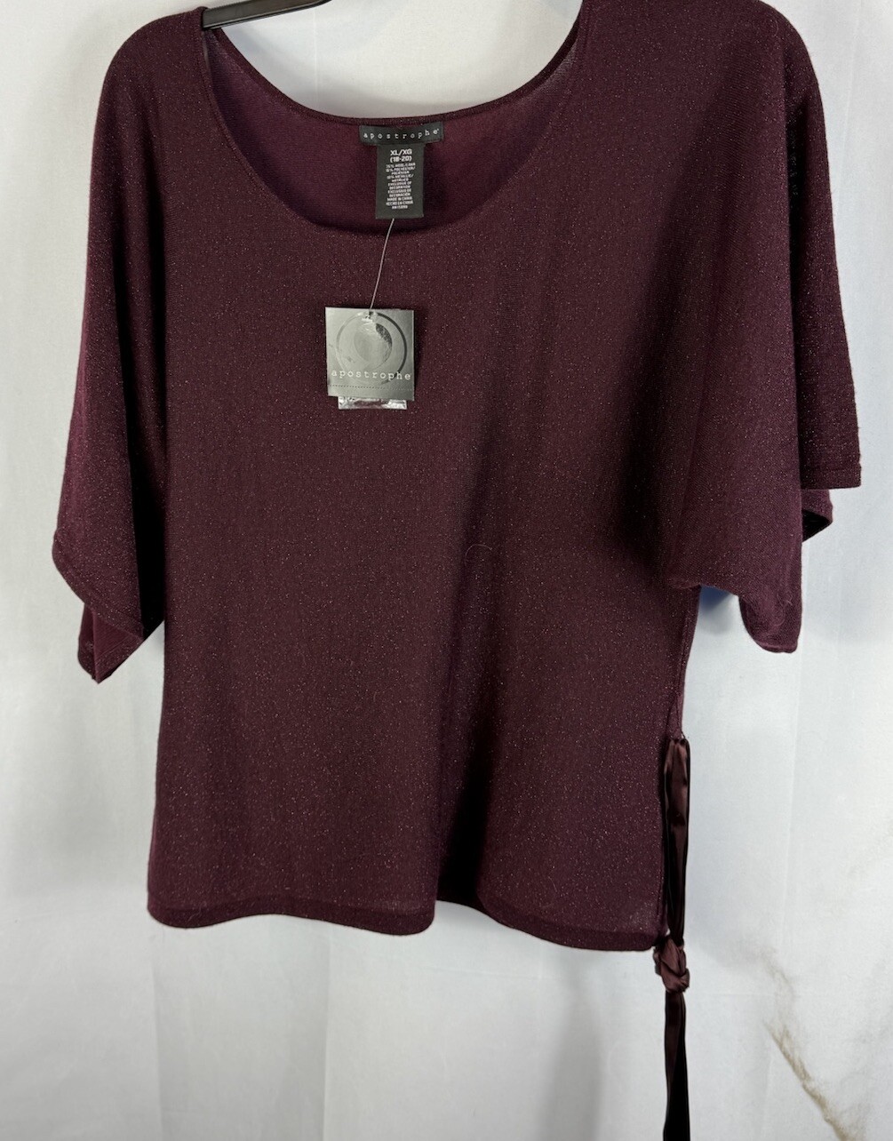 apostrophe Women's Maroon sparkly sweater with belt Size 18-20 New With Tags