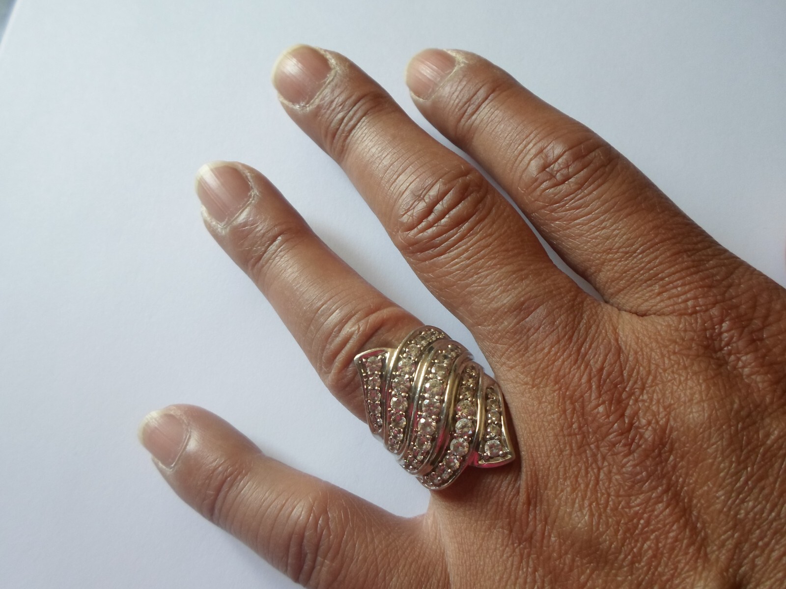 large solid silver ring, zirconium pavement, size… - image 3