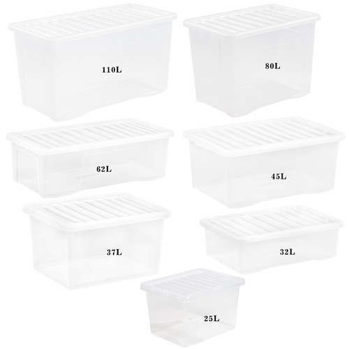 Clear Plastic Storage Box with Lids Stackable Nestable Containers Home Office - Afbeelding 1 van 53