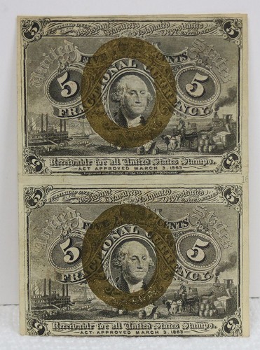 1883 F1232 5 FIVE CENT FRACTIONAL CURRENCY NOTES UNCUT CENTER FOLD NOTES #570
