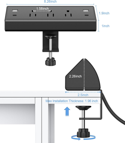 Desk Clamp Power Strip USB C,Desktop Mount Surge Protector,40W Fast Charging - Picture 6 of 12