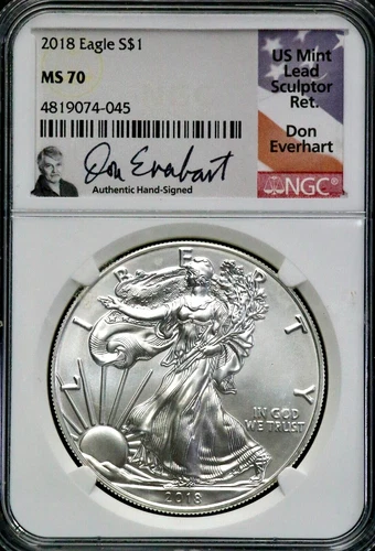 2018 $1 American Silver Eagle - NGC MS 70 Everhart-signed Label  BS269