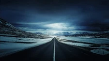Landscape nature road dark sky winter asphalt nordic s Custom Gaming Mat Desk