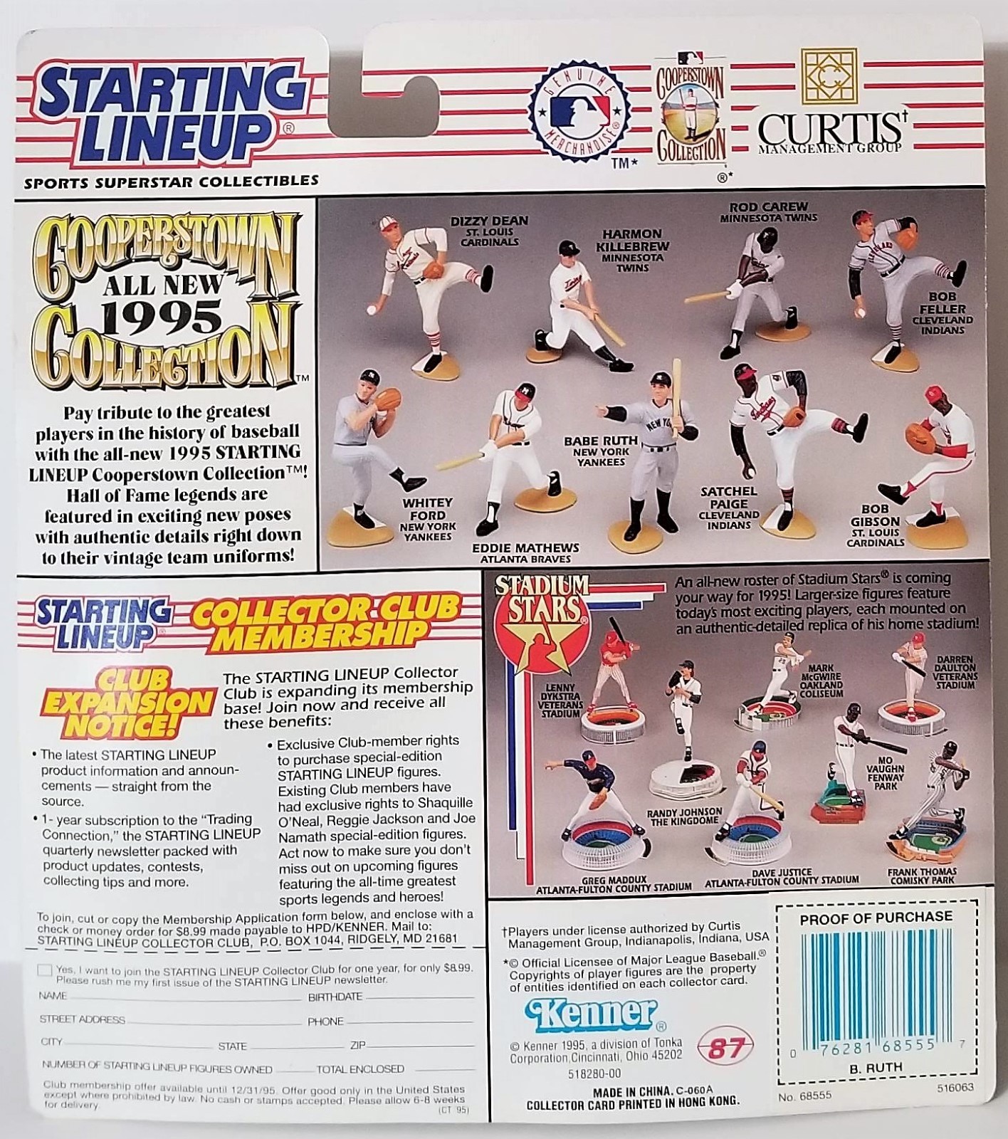 1995 Starting Lineup Babe Ruth Cooperstown Collection SLU Kenner Sports ...