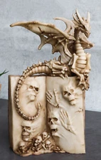 Gothic Skeleton Dragon On Spell Book Of The Dead Skulls And Bone Hands Figurine