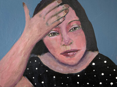 Expressive Woman Portrait Painting 9x12 Acrylic Polka Dots Naive Art Miz Katie