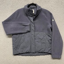 Vuori Highlands Sherpa Jacket Womens S Gray Pile Fleece Quilted Fur Zip Oversize