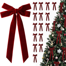 16PCS Burgundy Velvet Christmas Bows, 5X10 for Christmas Tree Decorations