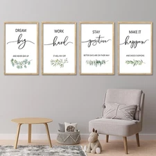 Set of 4 Inspirational Quotes Wall Art 16x11 Inch Encouraging Office Wooden F...