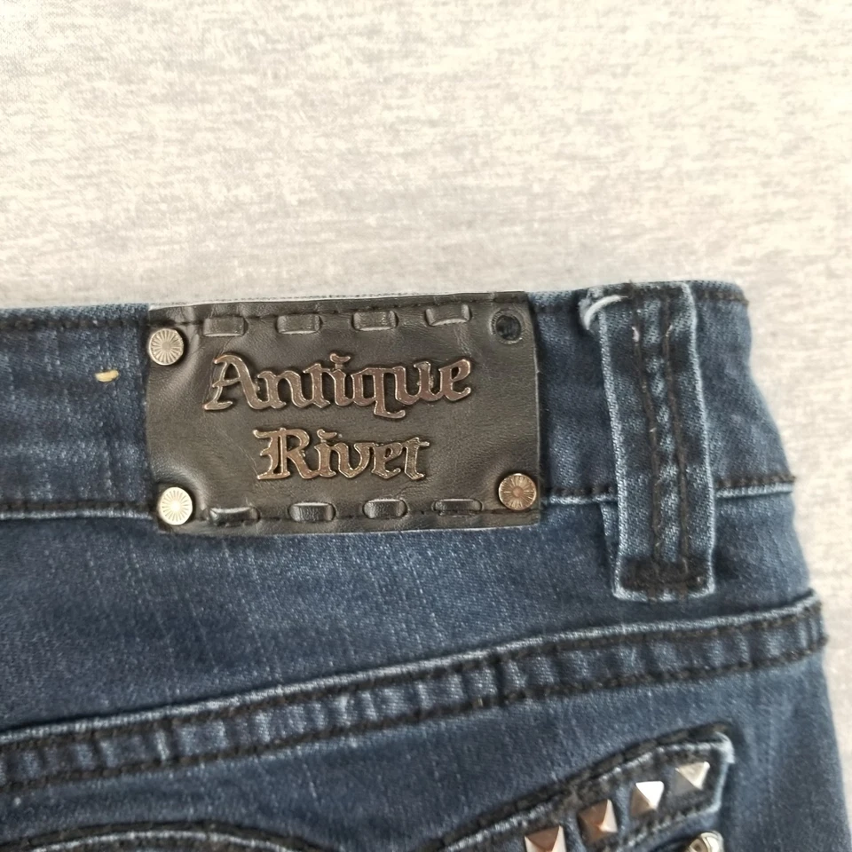 Pantalones de mezclilla antiguos remachados para mujer talla 29 de colección lavado oscuro 98 % algodón Normcore alta calidad Foto 4 de 4