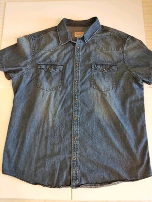 Mossimo Supply Co Mens XXL Denim Pearl Snap Shirt Western Cowboy Long Sleeve