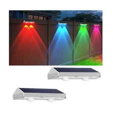 2PK Solar Fence Lights Outdoor Warm White & RGB for Deck, Patio, Stair, Pool, Wa