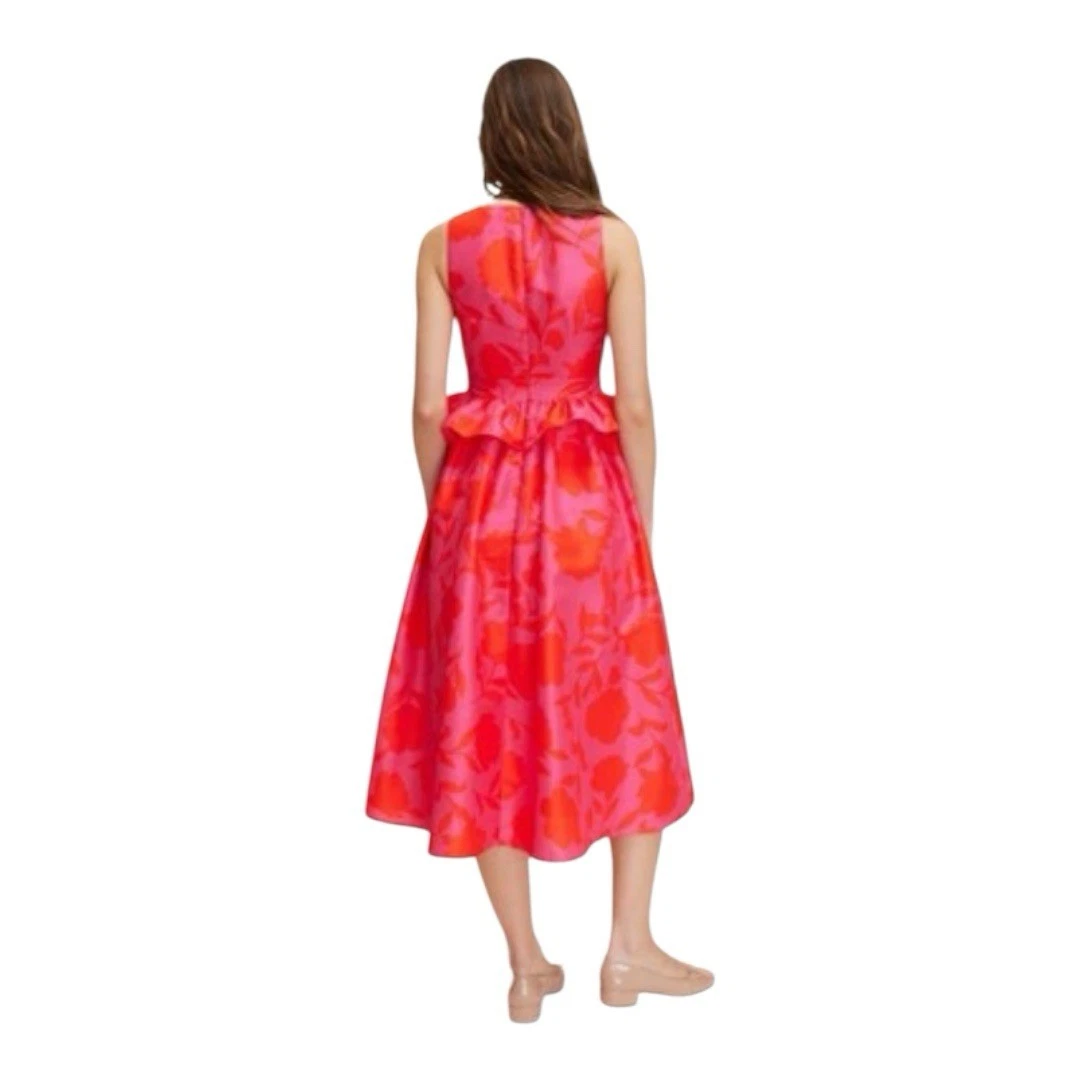 Abito midi Kate Spade New York classico rosa peplo rosa e rosso taglia 2 nuovo senza etichette
