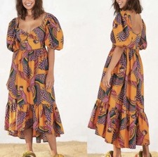 FARM Rio Beaded Macaws Midi Dress Size M NWOT Puff Sleeve Colorful Boho