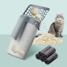 CAT LITTER SHOVEL SCOOP WITH REFILL BAG FOR PET FILTER CLEAN TOILET GARBAGE PICK