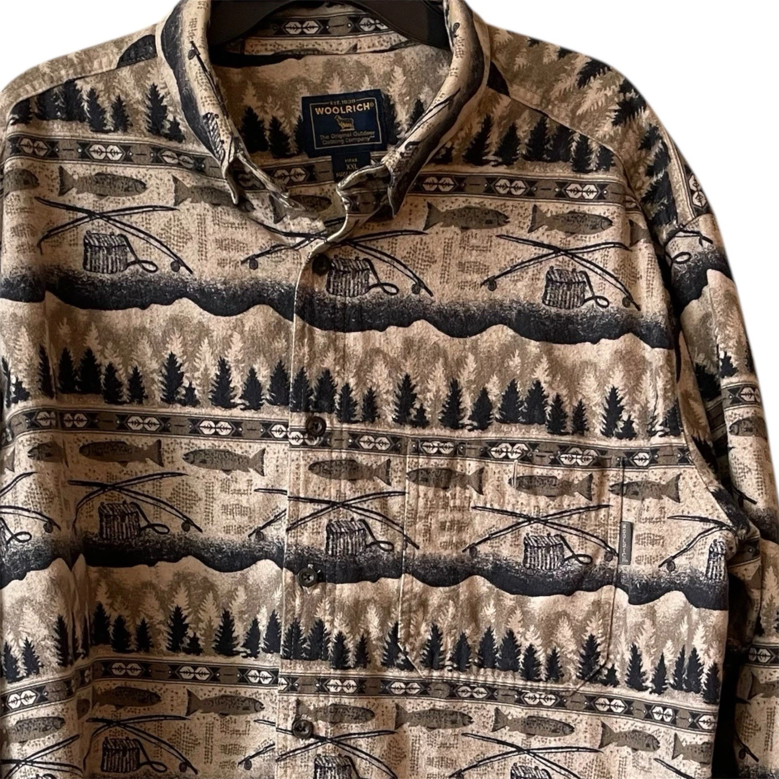 Woolrich XXL 2XL Fly Fishing Hunting Outdoor Flannel Chamois Shirt AOP