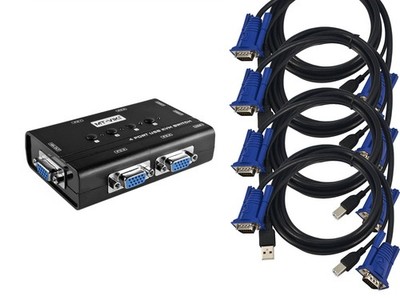 KVM Switch Manuell 4 Ports / USB + VGA / Mit Kabeln