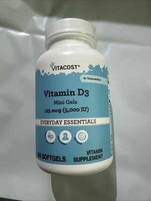 Vitacost Vitamin D3 Mini Gels 5000 IU - 365 Softgels - EXP 05/2027