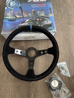 Simoni Racing Sportlenkrad Shakedown 350mm - Schwarz Alcantara + Blaue Naten