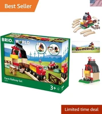 World Farm Railway Set - 20-Piece FSC-Certified Wood Train Set & Accessories ...