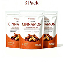 3Pack Resilia Ceylon Cinnamon With Berberine HCL 60 Capsules