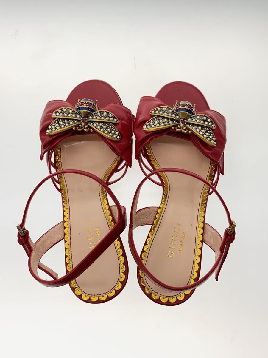 GUCCI Queen Margaret Sandals, Size 35.5, Red Leather | eBay