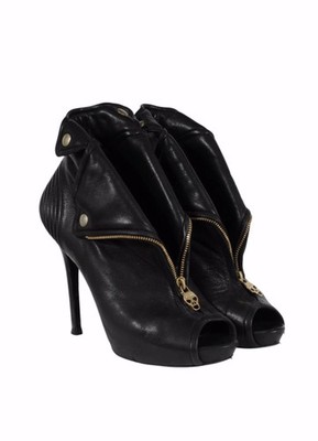 Vintage Alexander McQueen Women Skull Moto Peep Toe Zip Booties | eBay