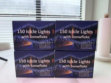 150 Icicle Lights with Snowflake Lot of 4 Boxes