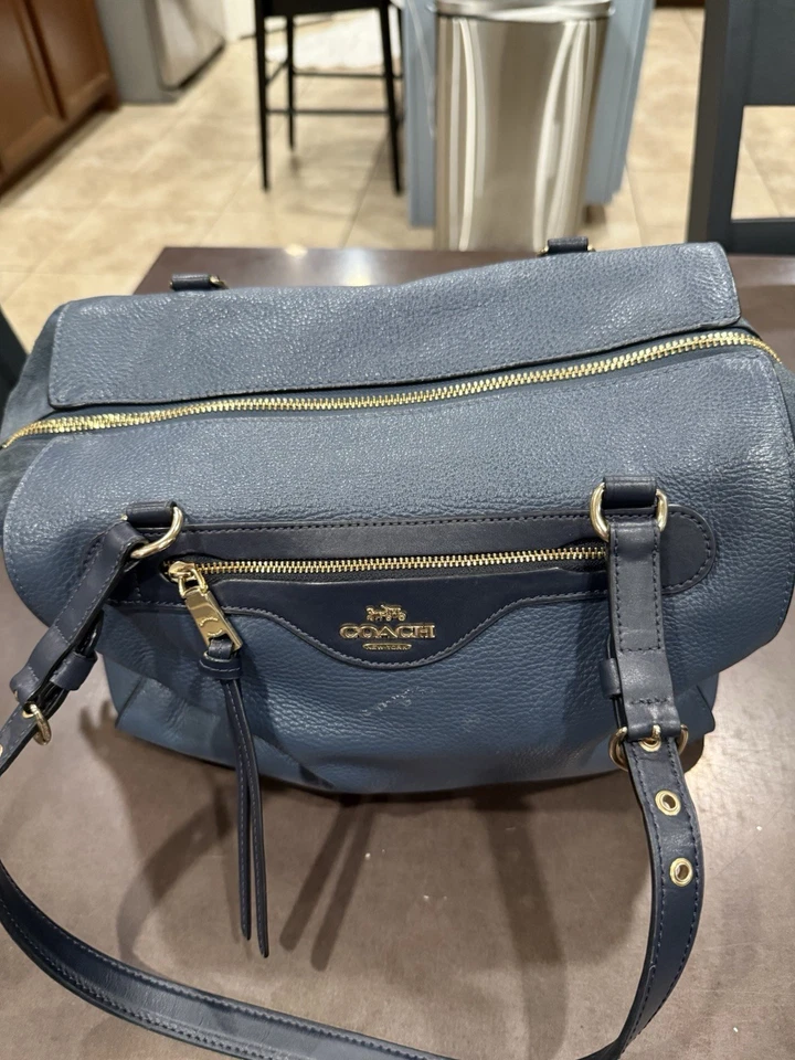 Coach Pebbled Leather Satchel Shoulder Bag – Navy Blue with Gold Hardware - Image 2 of 4