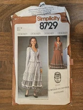 1978 SIMPLICITY #8729  "GUNNE SAX" DRESS PATTERN  Uncut Size 12 Cottagecore 