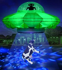 Inflatable Alien UFO with Cow Abduction and LED Lights for Halloween Decor