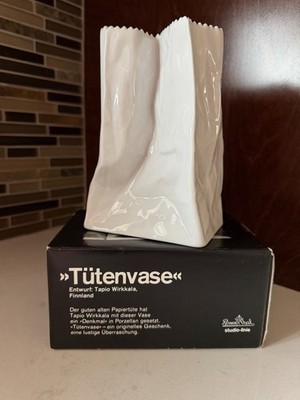 VTG MCM Rosenthal Studio 6'' White Paper Bag Porcelain Vase by Tapio Wirkkala Box