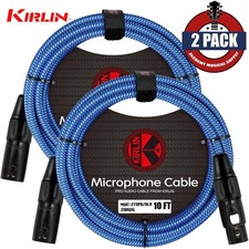 2-PACK Kirlin 10FT Woven 20AWG XLR M to XLR F Mic Cable Blue MWC-270PB-10/BLA