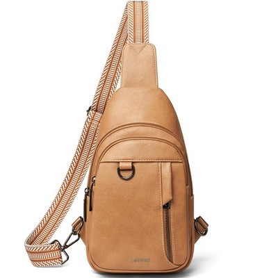 Leather Sling Bag 7L for Men & Women - Anti-Theft Crossbody Backpack, Tan