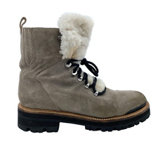 Womens 9 M Marc Fisher Ankle Boots Lizzie Gray Suede Leather Sheepkin Lace Up