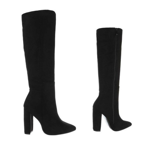 Stivali scamosciati scarpe donna stivaletti tacco alto largo piatto sexy  nero | eBay