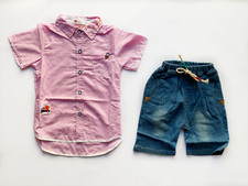 Toddler Kids Boys 2 Pcs Outwear Set Shirt  Denim 3/4 Pants Set Toddler 3T - 7T