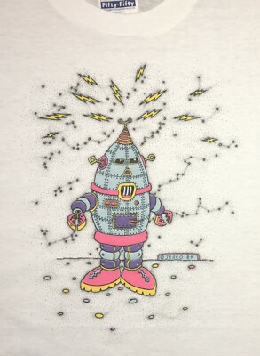 ORIGINAL 1984 VINTAGE SILKSCREENED ROBOT T-SHIRT, SIGNED, JERCO '84, NEVER WORN!