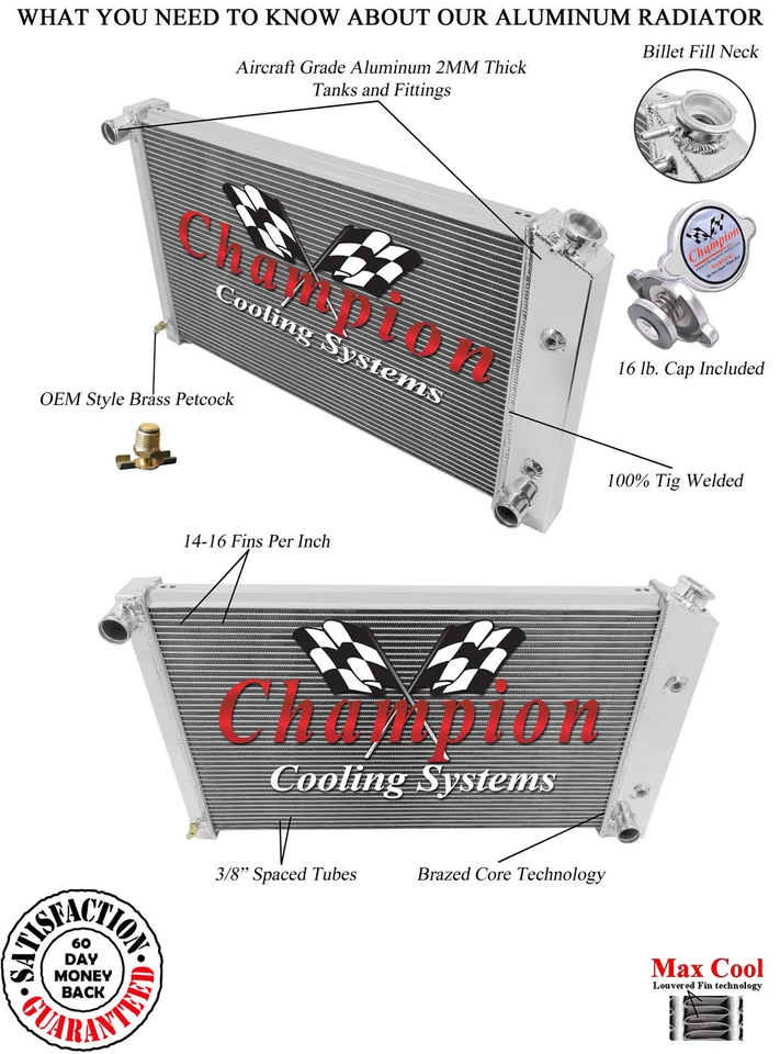 Champion Racing 3 Row Alum Radiator For 1970 - 81 Pontiac Firebird/Trans AM - Imagem 3 de 4