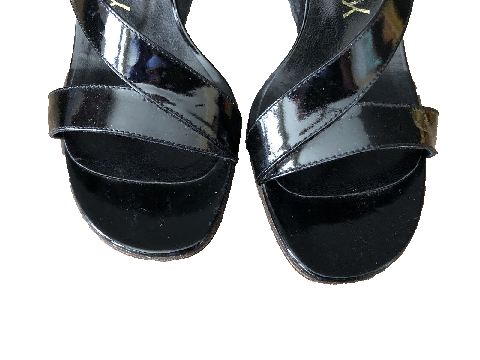 SANDALI A ZEPPA YVES SAINT LAURENT PARIS VINTAGE NERI VERNICIATI 7 N CON SCATOLA