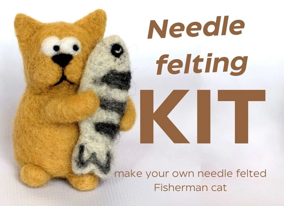 Needle felting Kit beginners (starter kit) Fisherman cat DIY cat craft set - Image 2 of 4