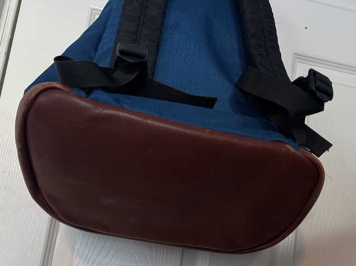 Vintage 90s LL Bean Backpack Blue Nylon Leather Bottom Aztec Knapsack USA Vintage L.L. Bean Backpack – Yesterday main image 4